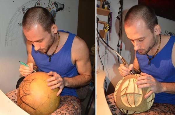 7.) A carved gourd can make a pretty bomb lamp.