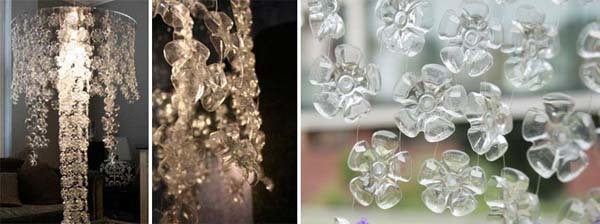 20.) Cut off the bottoms of plastic bottles... and make this awesome chandelier.