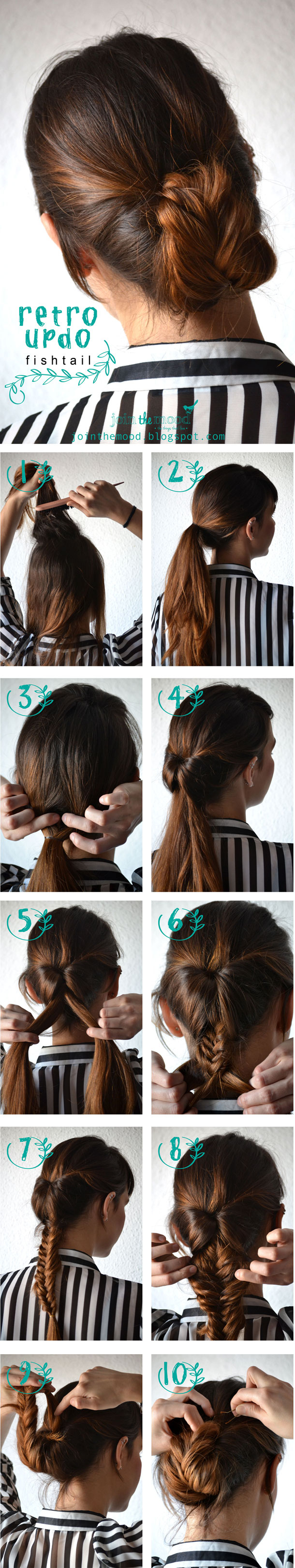 Create a cool retro updo fishtail braid.